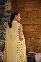 Back view of the Lemon Meringue kurta with vine embroidery and polka-dot dupatta